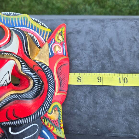 Vintage Balinese Garuda Mask Hand Painted Marked Mythical Ceremonial Wall Art - Picture 9 of 14